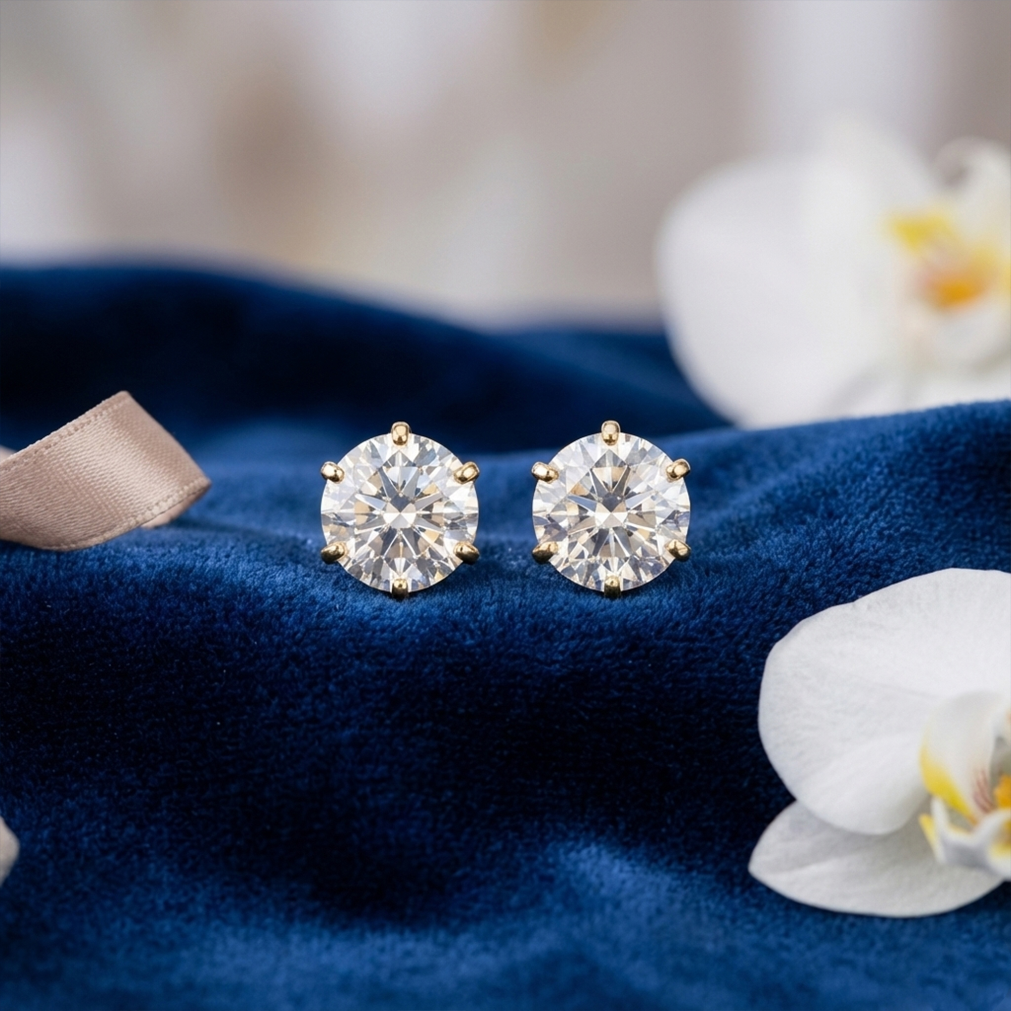 Sparkling Round Solitaire Stud Earrings